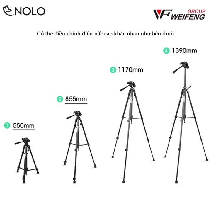 Tripod Máy Ảnh Điện Thoại Weifeng WT3520 Thân Hợp Kim Nhôm Magie Chịu Tải Đến 3Kg Tặng Kèm Túi Và Đầu Kẹp ĐT