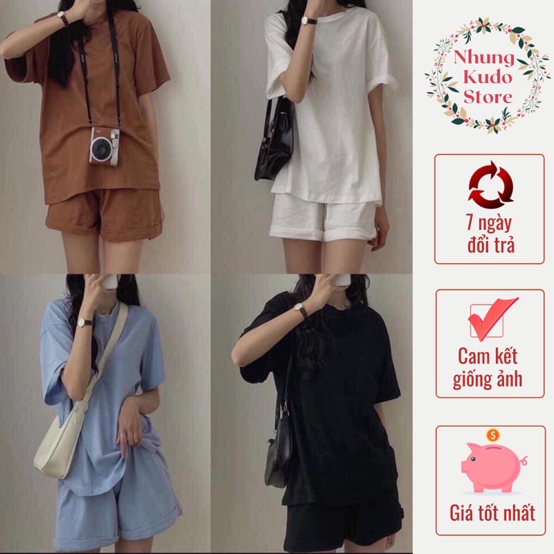 Set bộ thun trơn basic mùa hè áo phông quần đùi dành cho nữ Nhungkudostore