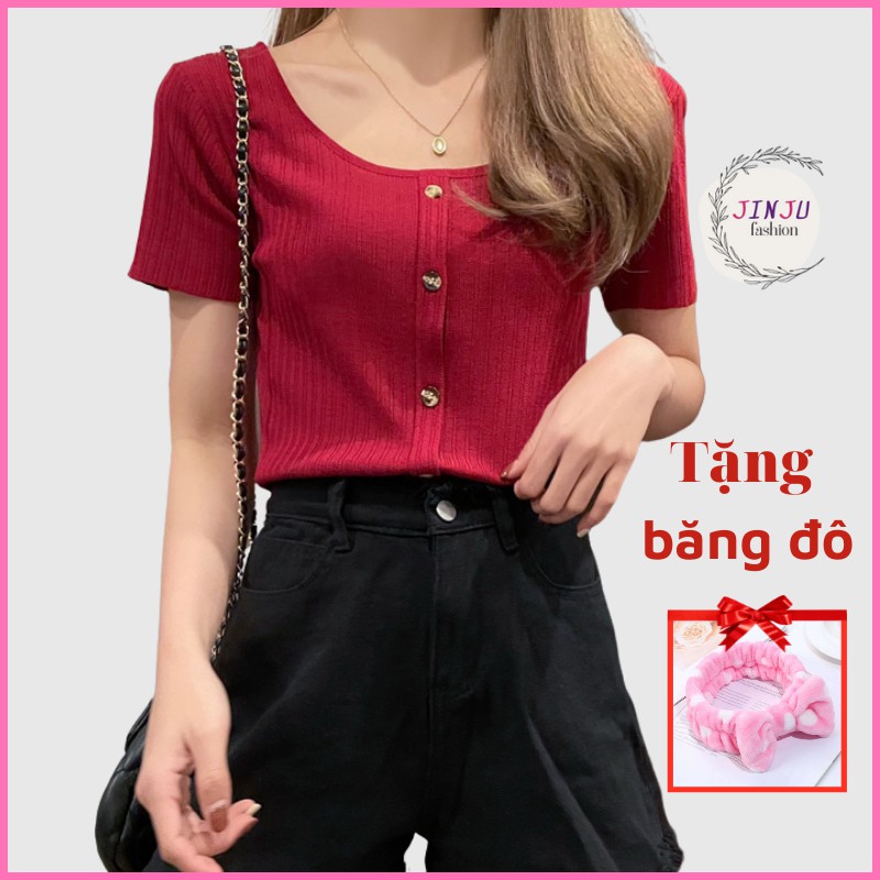 Áo kiểu cổ vuông, áo kiểu hàn quốc ngắn tay phong cách trẻ trung dáng ôm free size hàng quảng châu cao cấp- JinJu
