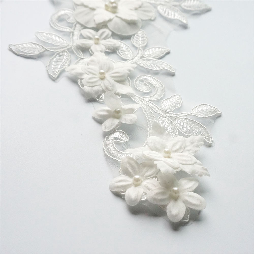 Vải Ren Thêu Hoa Đính Ngọc Trai Dùng May Váy Cưới diy