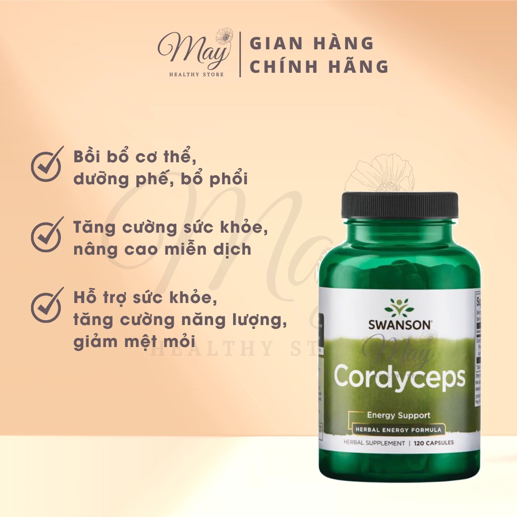 Viên Uống Đông Trùng Hạ Thảo Swanson Cordyceps 600mg (Lọ 120 viên)