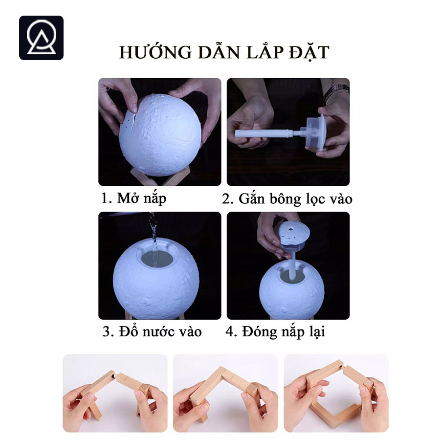 [BH 1 THÁNG] Máy xông tinh dầu hình mặt trăng, Máy phun sương trong phòng cho bé - Dung Tích Lớn 880ml