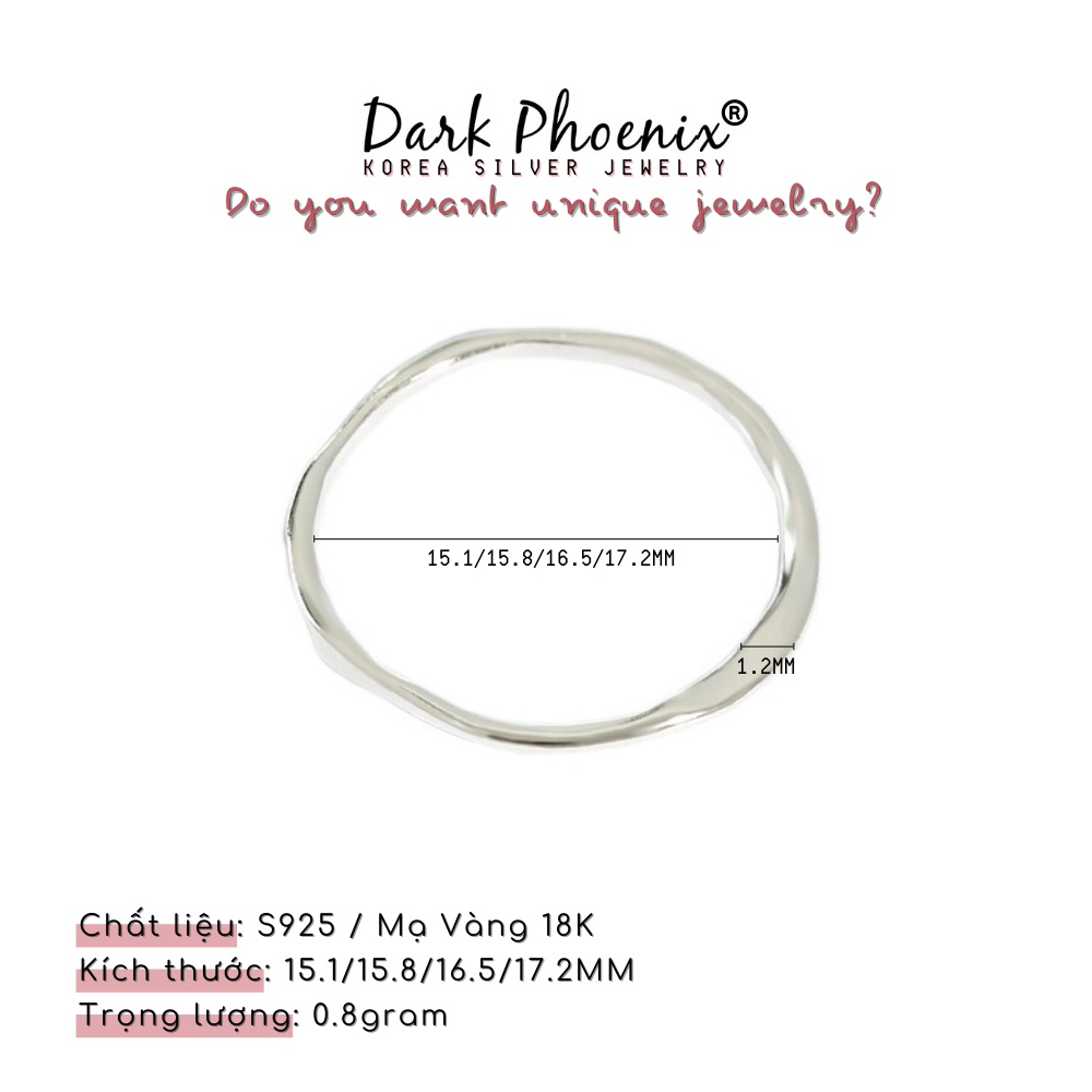 Nhẫn bạc Basic DARK PHOENIX sóng lượn mảnh mai xu hướng Ulzzang Korea tối giản - NB12