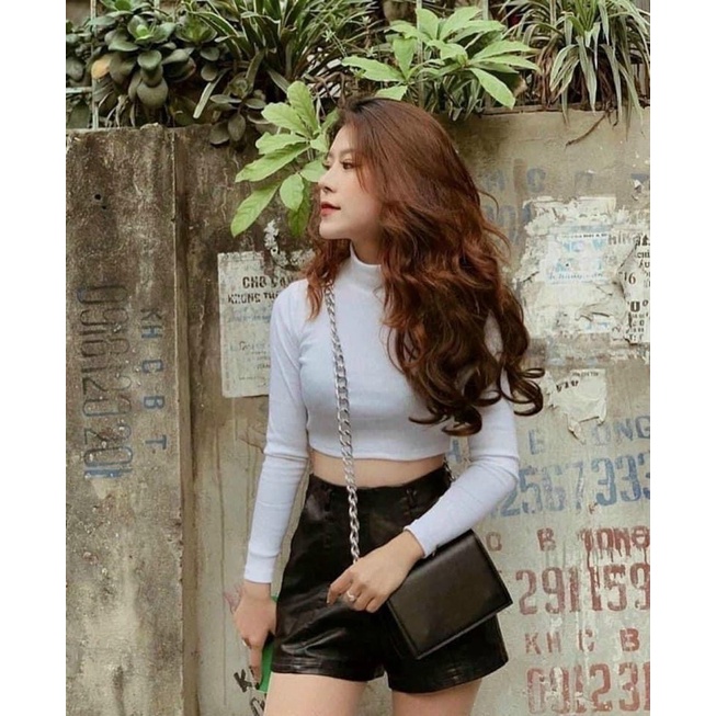 Áo len tăm cổ cao dáng croptop siêu hot