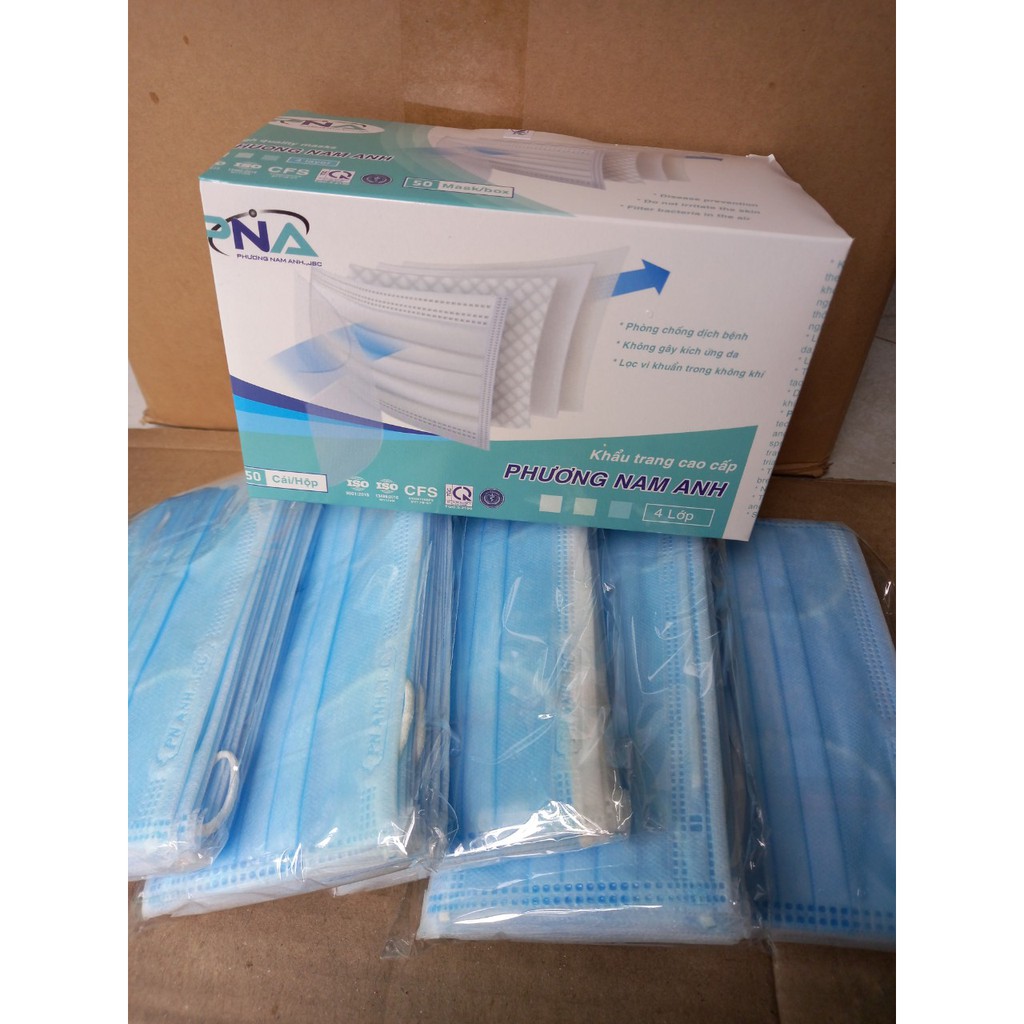 COMBO 20 HỘP 50 CÁI KHẨU TRANG PHƯƠNG NAM ANH 4 LỚP KHÁNG KHUẨN (MÀU XANH)