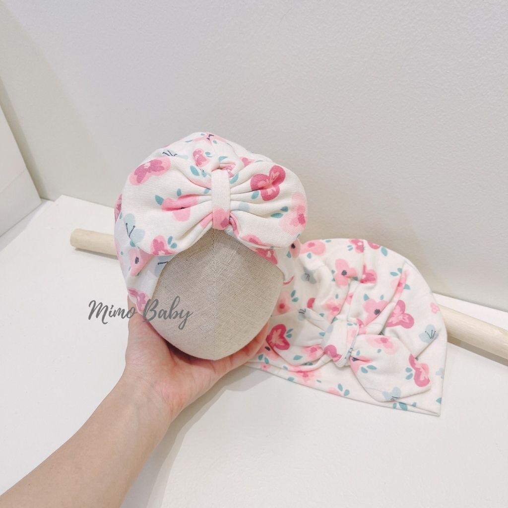 Mũ turban họa tiết hoa màu hồng tím vintage xinh xắn cho bé gái MTB165 Mimo Baby
