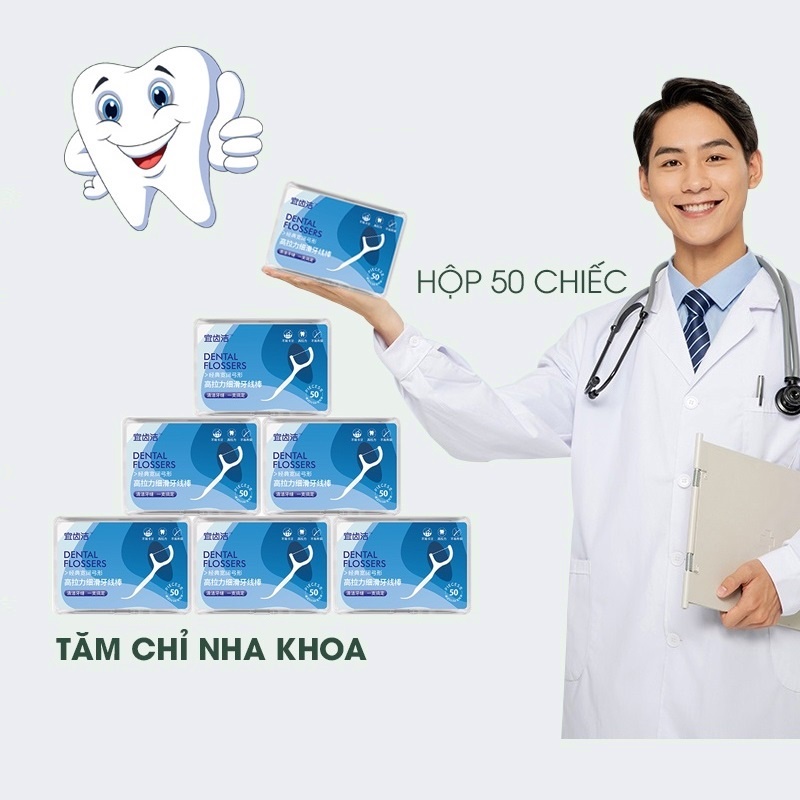 Tăm Chỉ - Taky, Hộp 50c Cây Chỉ Nha Khoa, Vệ sinh Răng Miệng Sạch Sẽ, Răng Chắc Khỏe, An Toàn, Tiện Lợi. 7035