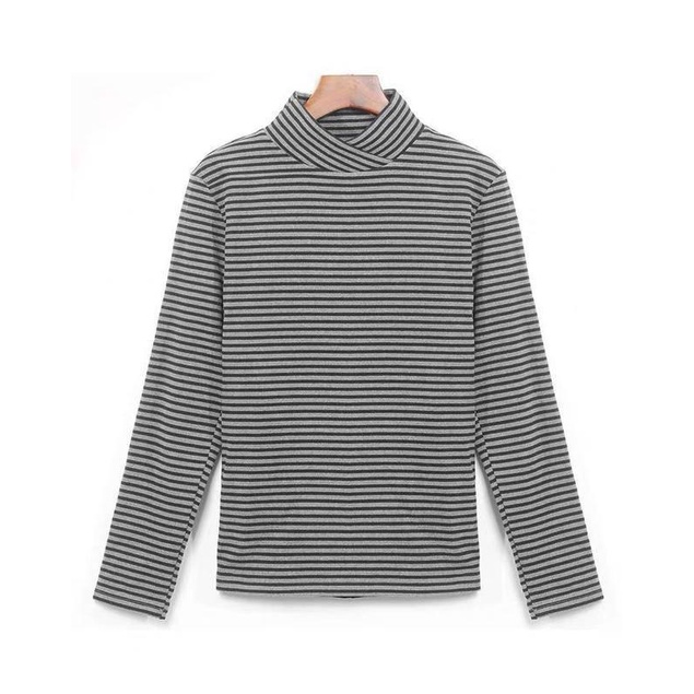 Áo thun tay dài cổ lọ họa tiết kẻ sọc thời trang cho phụ nữ trung niên