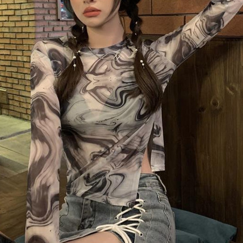 Áo Thun Lưới Tay Dài Xuyên Thấu Thời Trang Quyến Rũ Cho Nữ