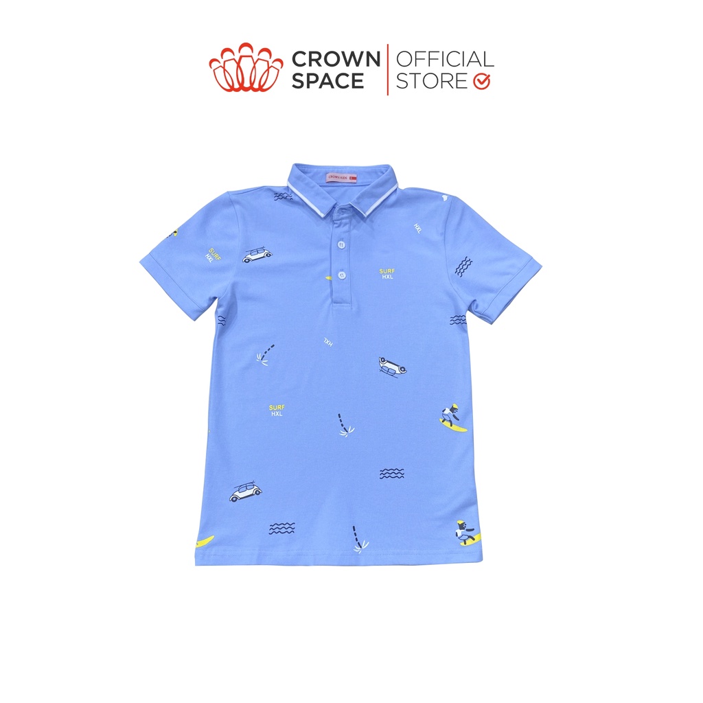 Áo Polo Bé Trai  Đi Biển Đi Học Đi Chơi Crown Space CKBS2120506 Màu Xanh Dương - Cotton Thoáng Mát Siêu Thấm Hút