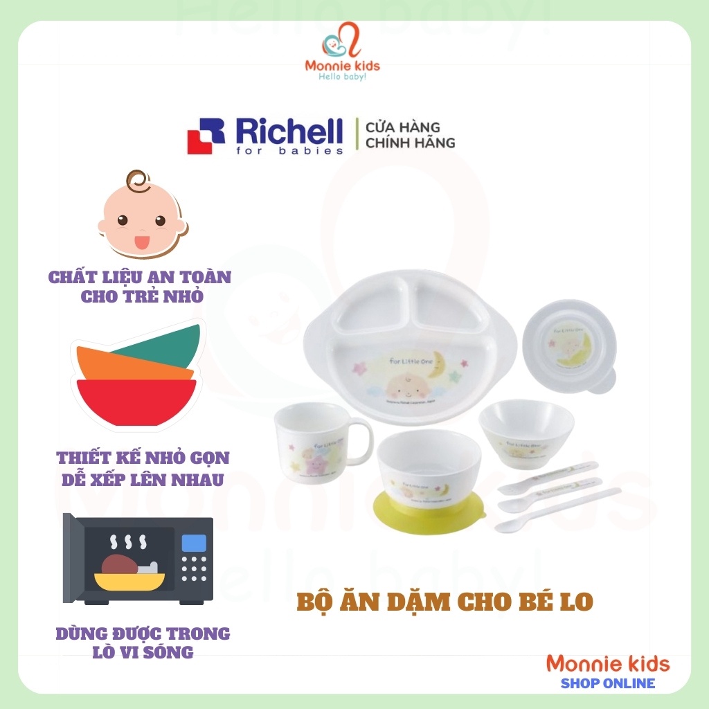 Bộ ăn dặm cho bé LO RICHELL 9 món, bộ ăn dặm chất liệu an toàn tiện lợi - Monnie Kids