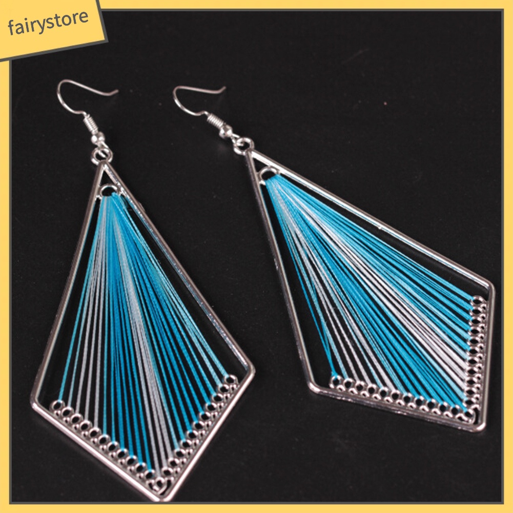 Bông tai giọt nước phối lụa nhiều màu sắc phong cách Bohemian