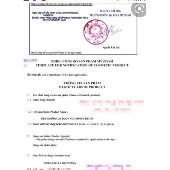 Kem Body TOO WHITE - BE.O.VI của ca sỉ Thu Thuỷ