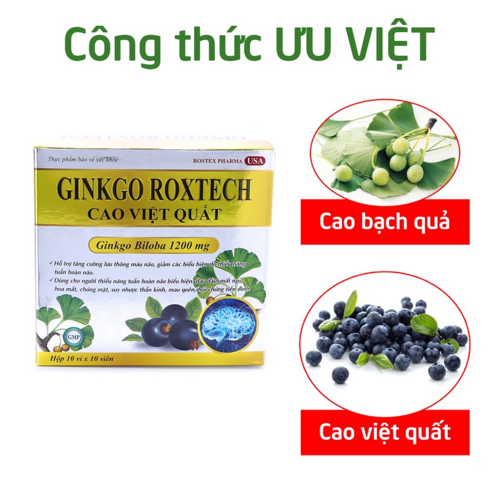 Viên uống Ginkgo Biloba Cao Việt Quất hoạt huyết dưỡng não, tăng tuần hoàn máu não, tăng cường trí nhớ- hộp 100 viên