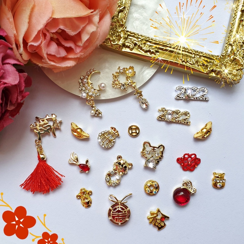 Charm Tết 2022 Đính Móng | Đồng Tiền | | Cục Vàng Thỏi | Mèo Thần Tài 5B