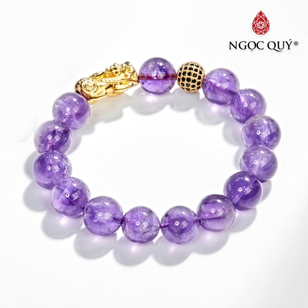 Vòng tay nam TA tím phối tỳ hưu bạc mạ vàng - Ngọc Quý