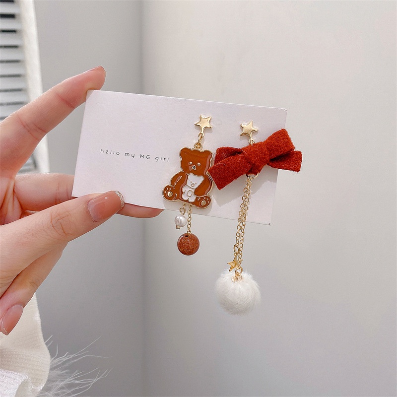 [Augustcloth | AugustJewelry] Bông tai/ Hoa tai nơ và gấu đỏ dễ thương