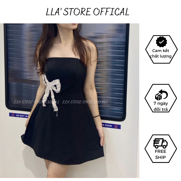 Đầm Váy Dự Tiệc Cúp Ngực Nơ Đính Cườm Dáng Chữ A Sang Trọng Có Dây Bóng Chất Liệu Tuyết Mưa Siêu Mát - HK27