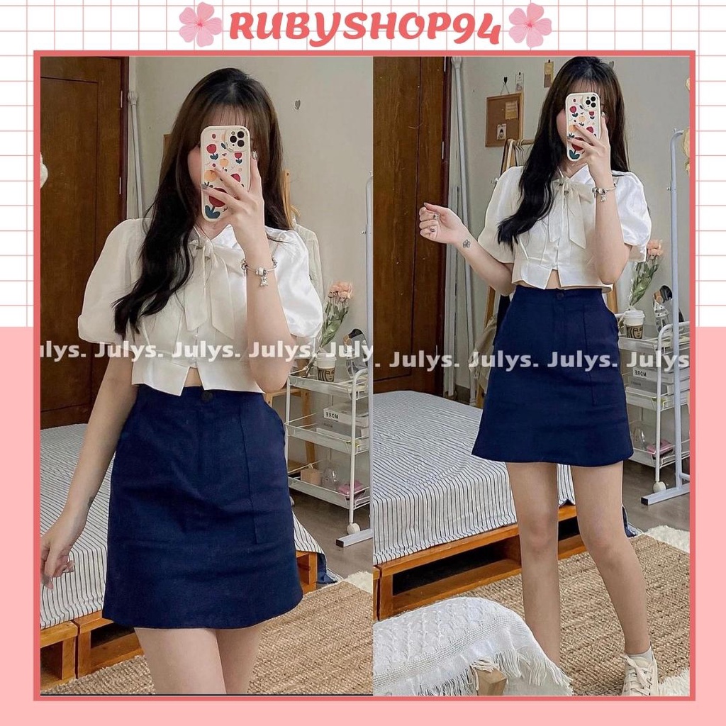 Set chân váy áo croptop kiểu nữ tiểu thư, Set đồ nữ sang chảnh cá tính mặc đi chơi cực xinh