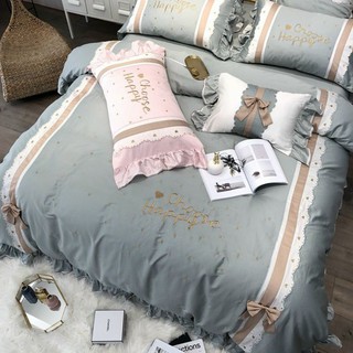 Bộ Chăn Ga Gối Lụa Cao Cấp Phối Bèo Xinh