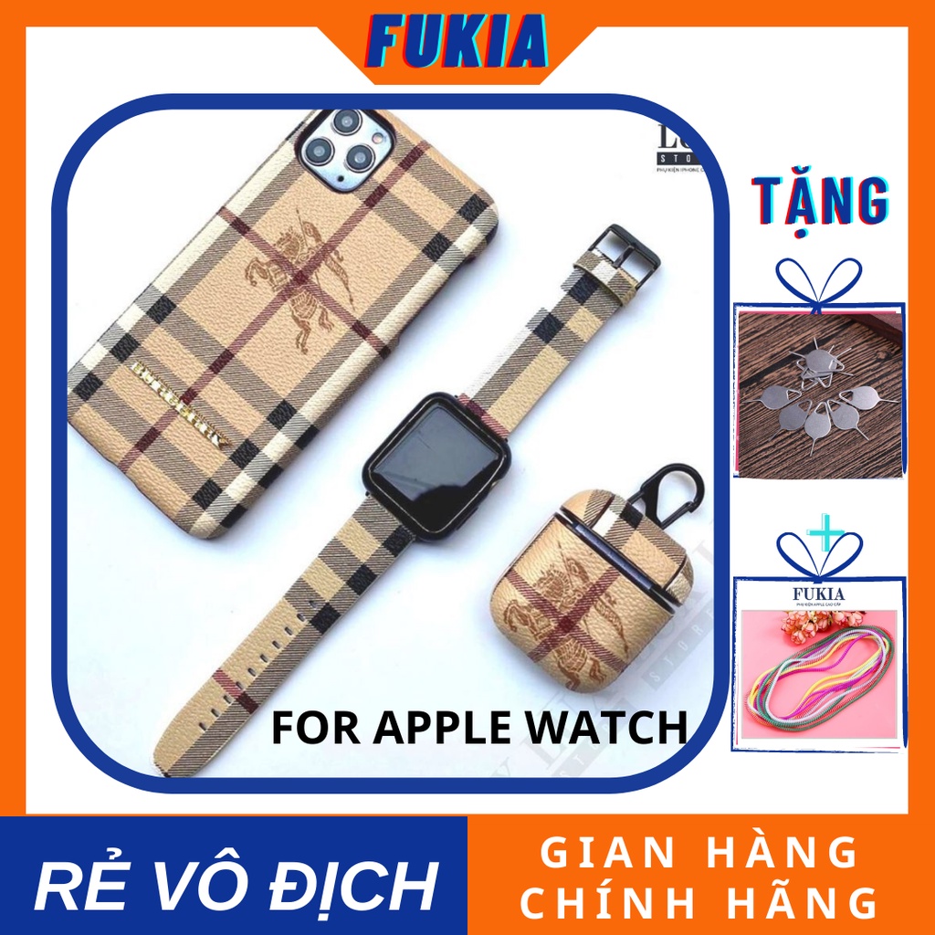 Dây da hoạ tiết kẻ sọc caro cho Apple Watch đồng hồ thông minh iWatch Series1/2/3/4/5/6/7/SE size 38/40/41/42/44/45mm