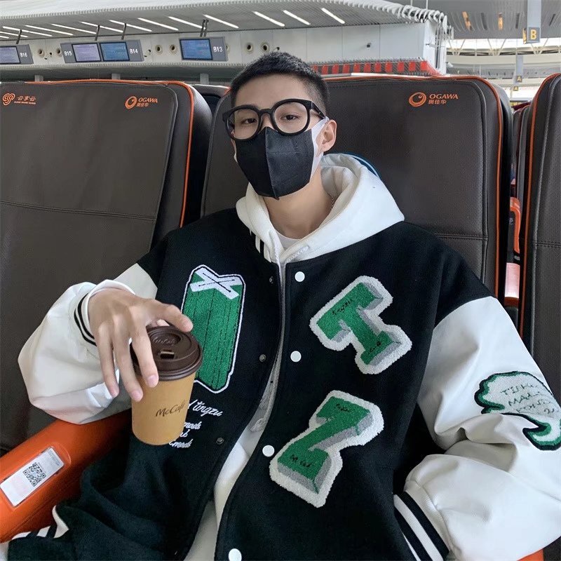 Áo Khoác Bóng Chày Chất Liệu Da Pu Thêu Họa Tiết Phong Cách hip hop Cá Tính Cho Nam