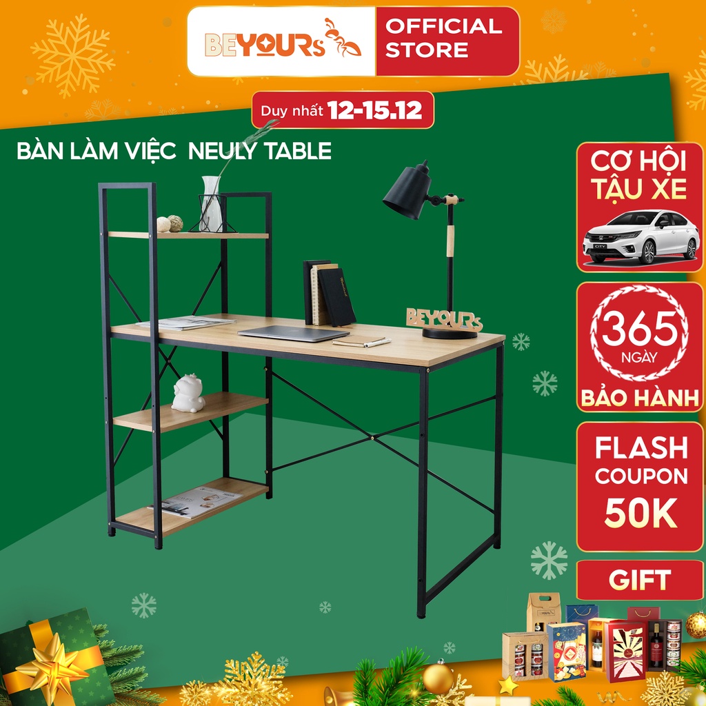 [Mã LIFEHLDEC giảm 10% đơn 99k] Bàn Làm Việc Gỗ Chân Sắt BEYOURs Neuly Table Phối Kệ Sách Đa Năng Nội Thất Lắp Ráp