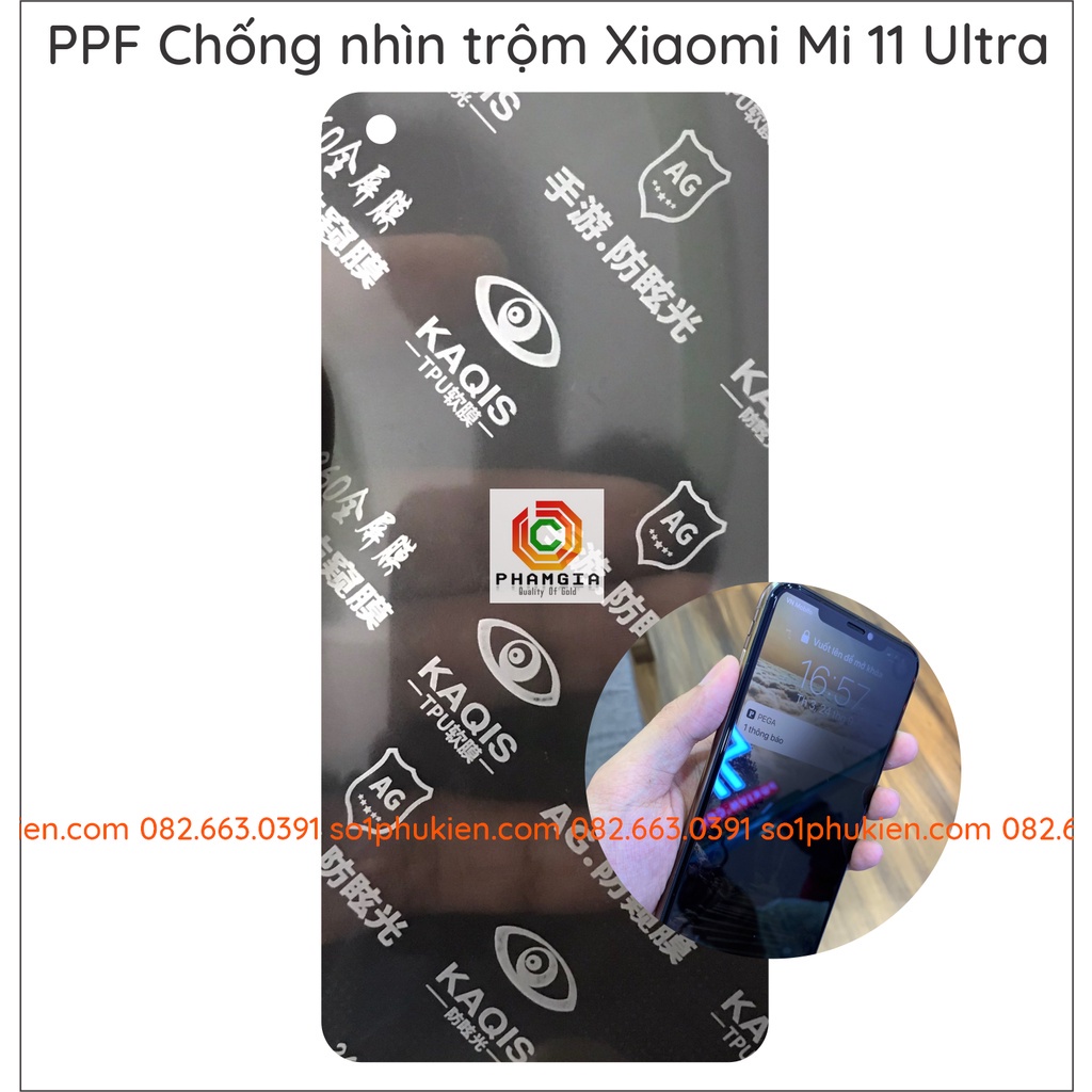 Dán PPF chống nhìn trộm Xiaomi Mi 11 Ultra dẻo siêu bền, tự phục hồi vết thương
