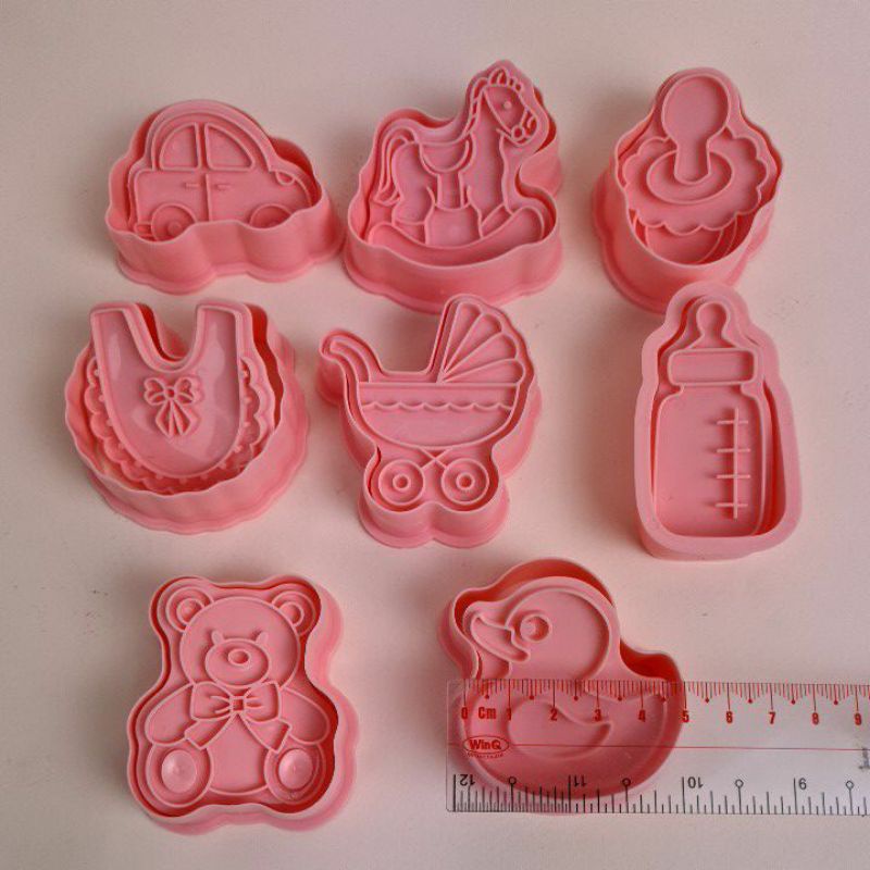 bộ cutter 8c khuôn nhựa cắt và nhấn họa tiết cookie , fondant chủ đề thôi nôi