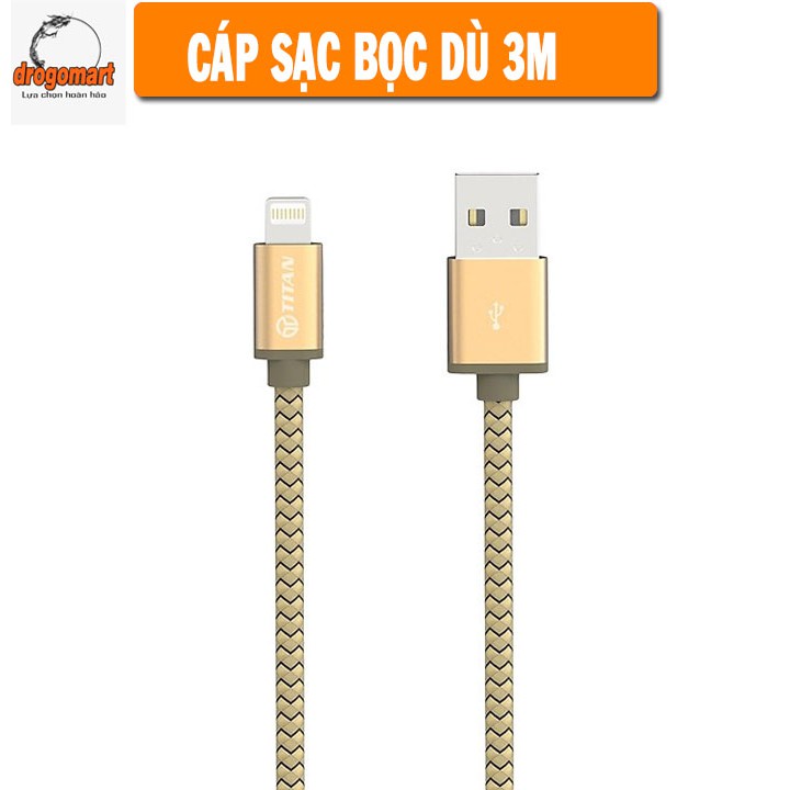 ( FREESHIP 99K ) Cáp Sạc 3m Dây Dù Chống Gãy Sạc Nhanh Dùng Cho Samsung, Iphone