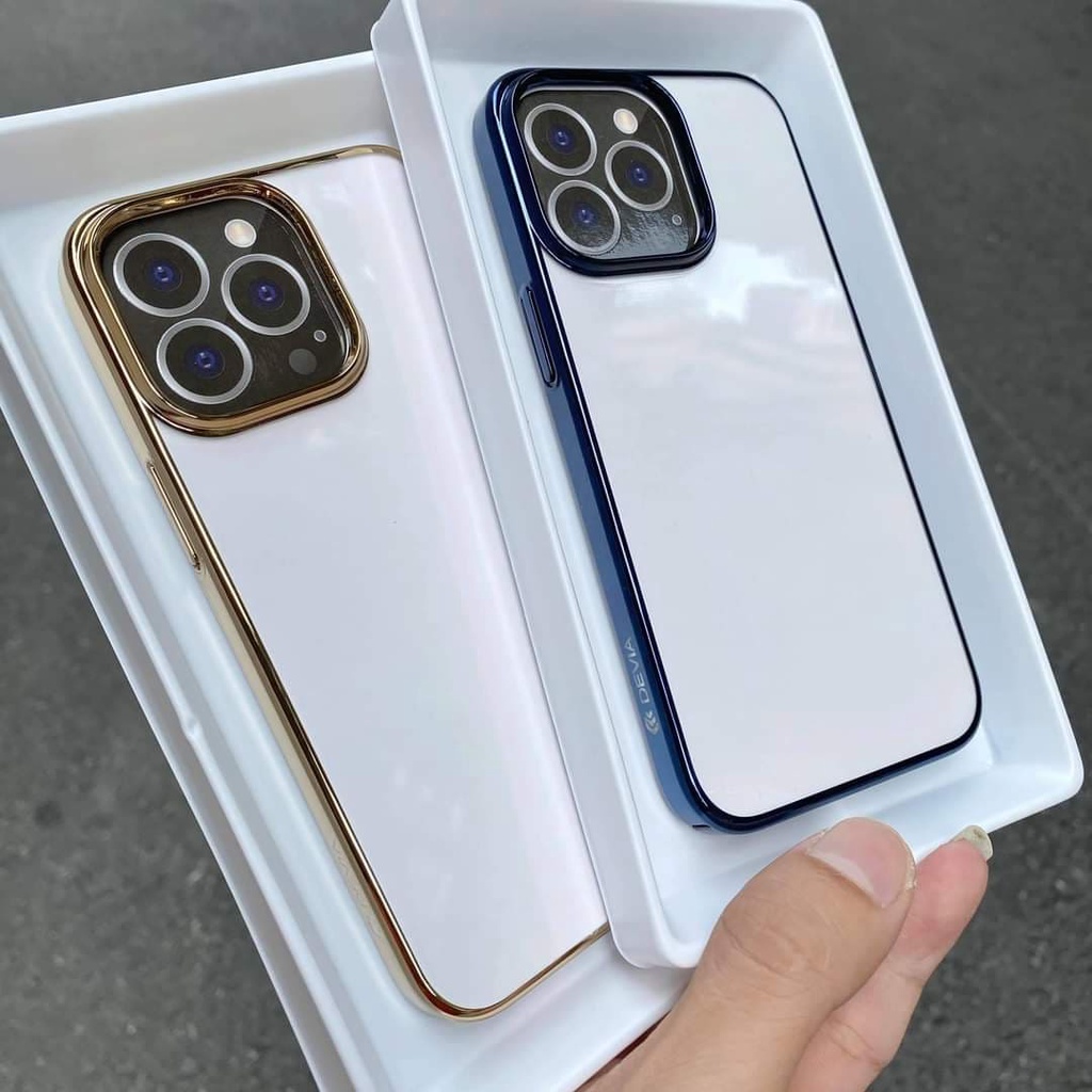 Ốp lưng Devia trong cứng viền màu cho iPhone 13, 13 Pro, 13 Pro Max, 12,12 Pro max, chính hãng không ố màu