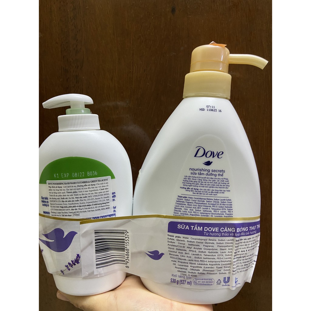 SỮA TẮM DOVE NOURISHING SRCRETS  CĂNG BÓNG SÁNG MỊN TẶNG NƯỚC RỬA TAY DOVE