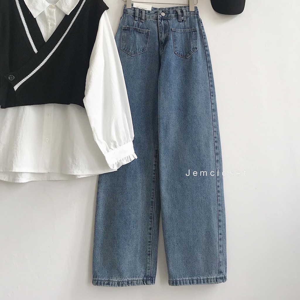 Quần Jean Nữ Dài Ống Suông JEMCLOSET Form Rộng Thỏa Mái Hina Túi Trước - 2511