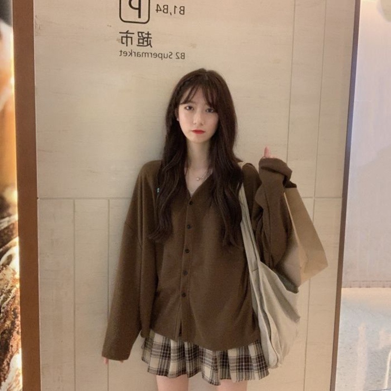 Áo khoác cardigan dệt kim IELGY mỏng dáng rộng dễ phối đồ thời trang xinh xắn cho nữ