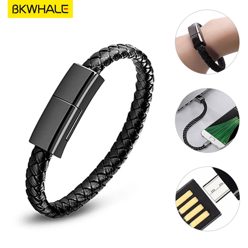 Cáp sạc nhanh BKWHALE 4A vòng đeo tay bằng da Micro USB / Loại C / IOS Vòng đeo tay sạc nhanh cáp sạc dữ liệu di động