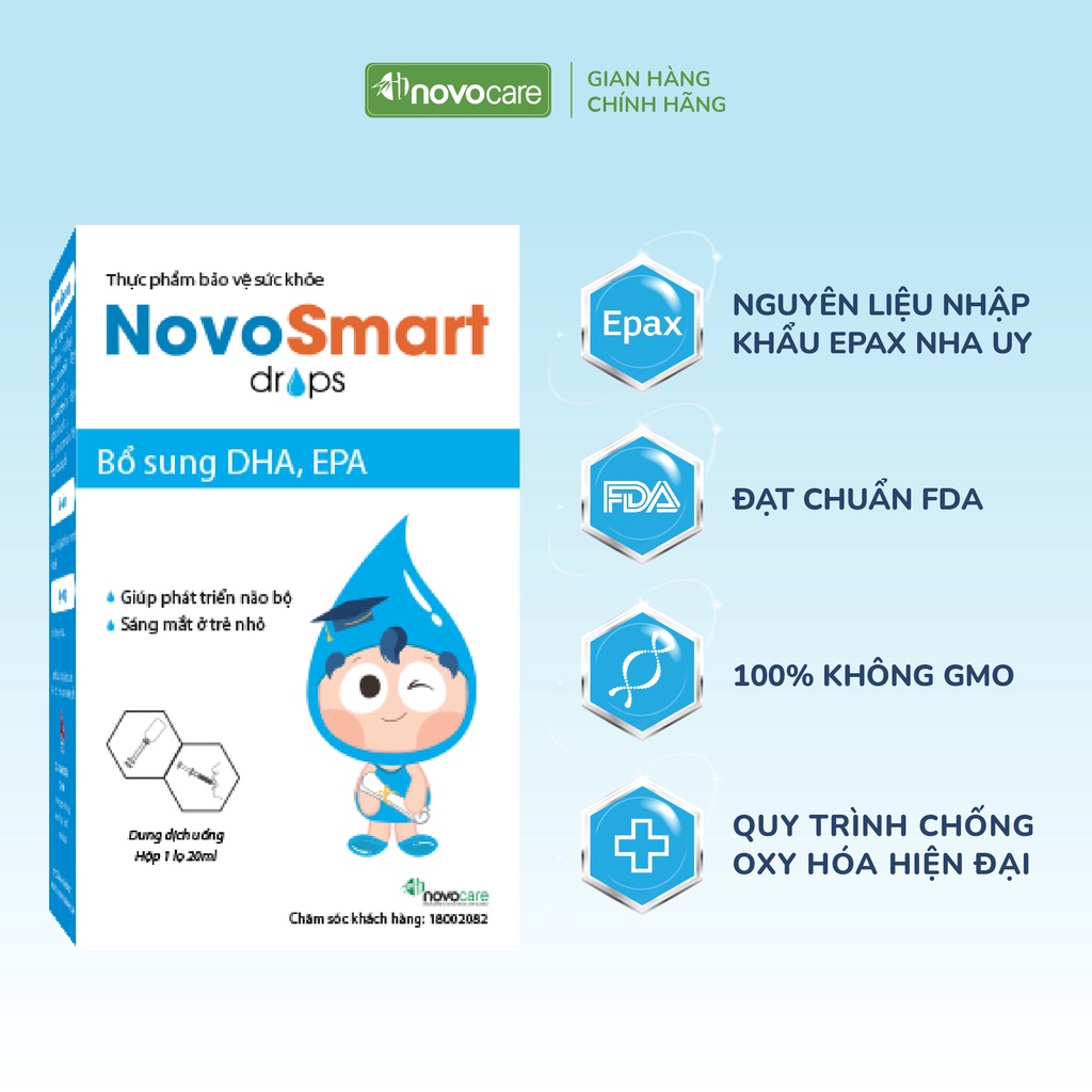 DHA cho bé Novocare - NovoSmart DHA nhỏ giọt, không tanh, giúp bé phát triển trí não toàn diện