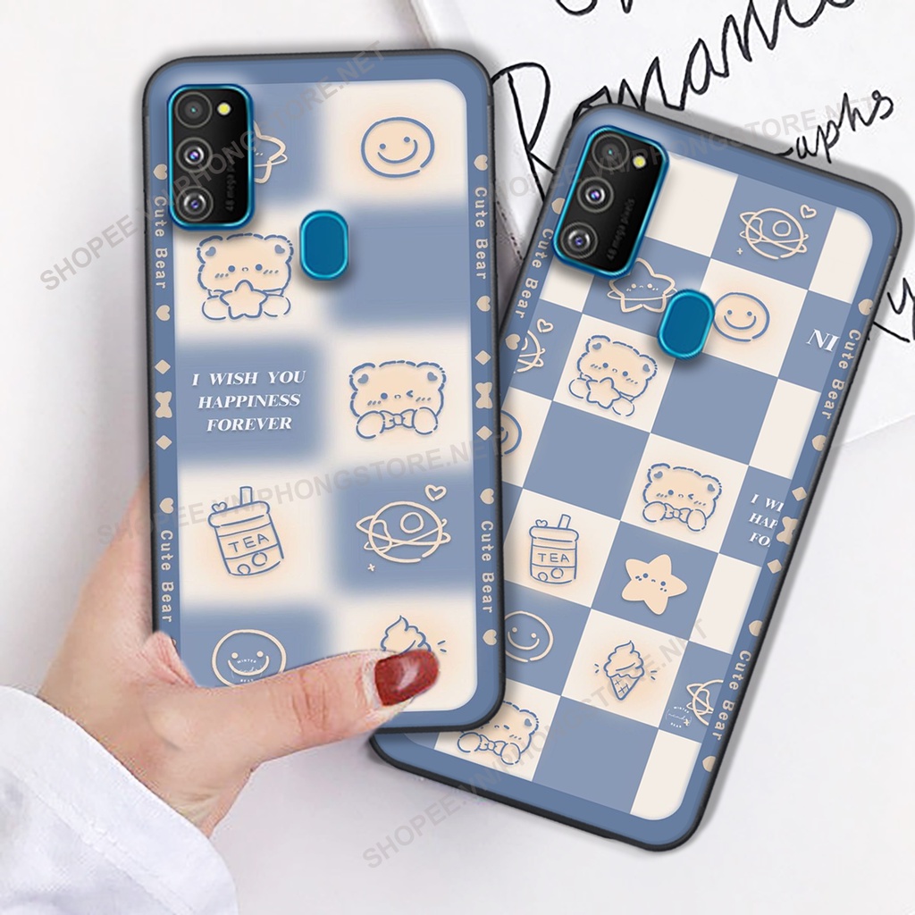 Ốp lưng Samsung M21 / M30s / M31 in họa tiết caro, mẫu gấu cực đáng yêu / ốp gấu cute giá rẻ