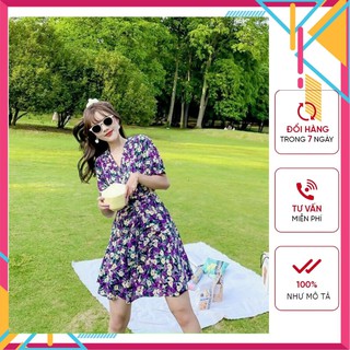 Váy Hoa Nhí Đẹp Dễ Thương, Đầm Bông Vải Lụa Màu Tím Vintage, Hàng Thiết Kế - May Kĩ, Form Chuẩn, Chất Đẹp
