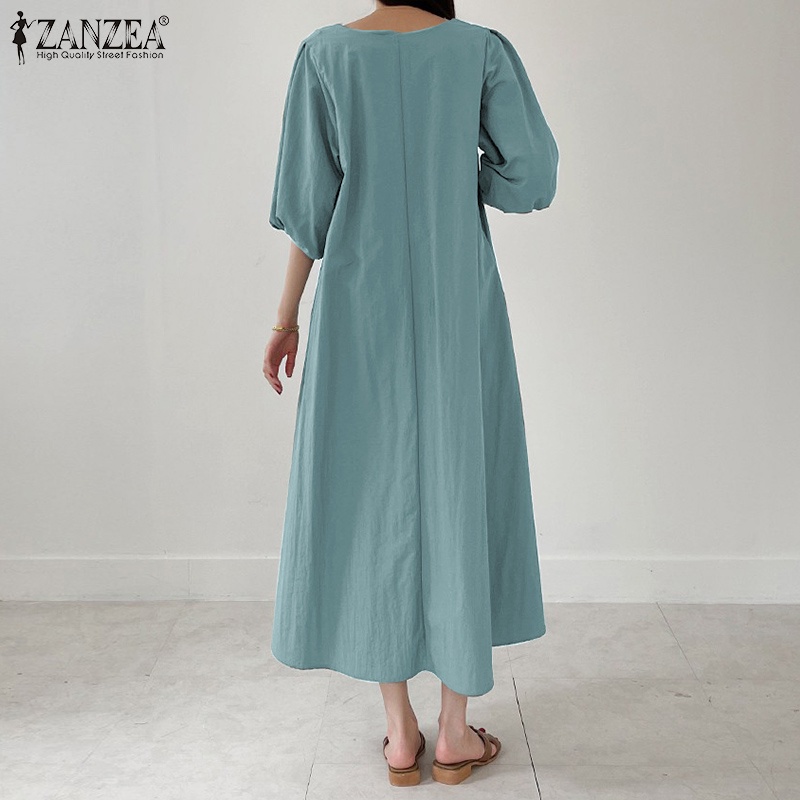 Đầm maxi ZANZEA tay lửng cổ chữ V thời trang Hàn Quốc dành cho bạn nữ