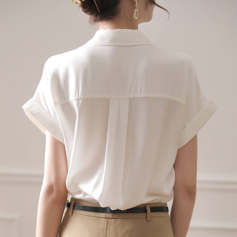 Áo Sơ Mi Chiffon Tay Ngắn Cổ Bẻ Thời Trang Dành Cho Nữ