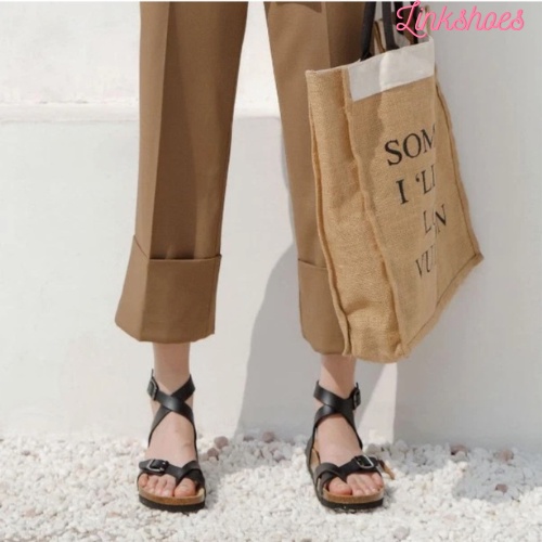 Sandal Đế trấu da PU kết hợp da bò thật 3 màu trắng đen bò mã SH01