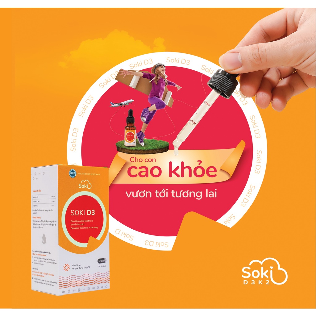Combo 4 hộp Soki D3K2 Bổ sung Vitamin D3 tăng hấp thu Canxi - Vượt chuẩn Chiều Cao