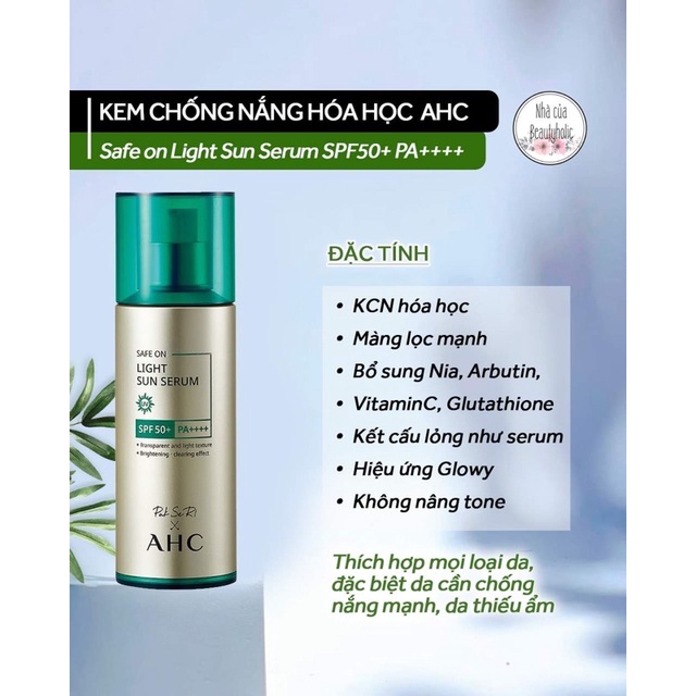 Kem chống nắng AHC Safe On Light Sun Serum SPF50+ PA++++