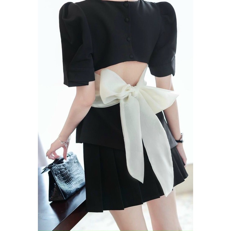 Đầm Suông Thời Trang Nữ Màu Đen Chất Tuyết Mưa Có Voan Nơ Sau Lưng Y Hình 100%
