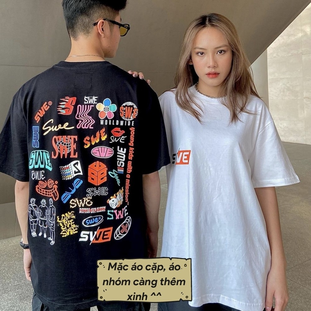 Áo thun tay lỡ SWE form rộng Unisex nam nữ phong cách Ulzzang - AT06