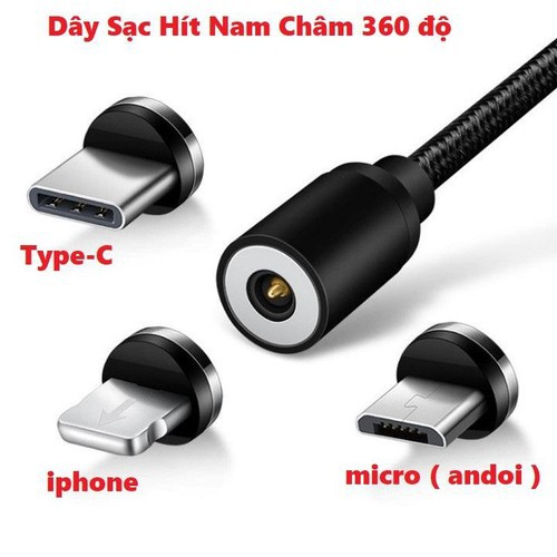 Dây Cáp Sạc Từ Nam Châm Iphone Samsung Lightning Type C Phát Sáng 3 Đầu Cao Cấp LOẠI XỊN