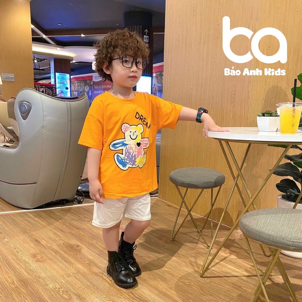 Áo Thun Cộc Tay Cho Bé Trai Bé Gái Minky Mom Vải Cotton 100% In Hình Gấu Dream Dễ Thương AOGAU BA06