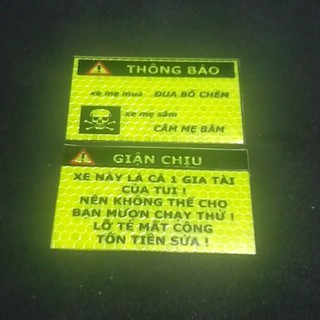 tem xe , tem cảnh báo logo phản quang (combo 2 logo )