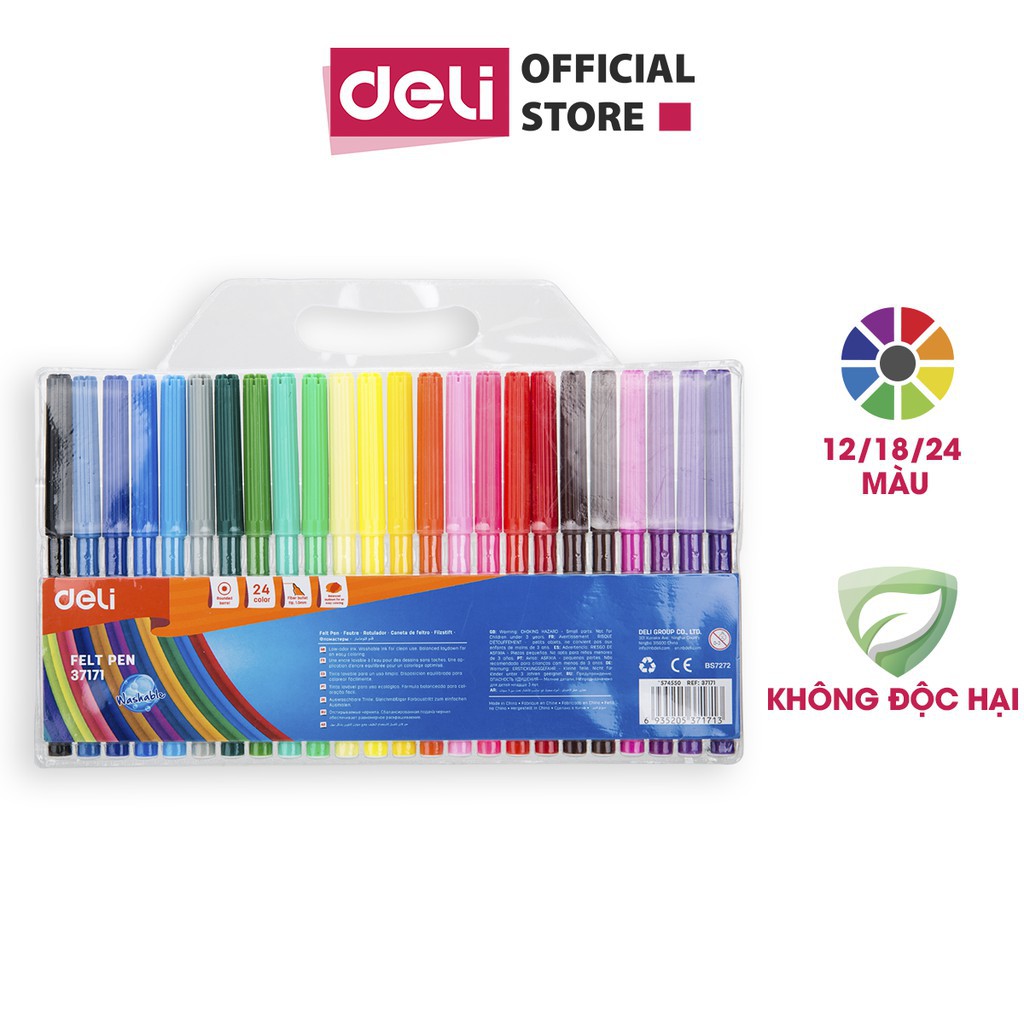 Bút màu nước 1.0mm, 12 màu - 18 màu - 24 màu/hộp - Deli E37171