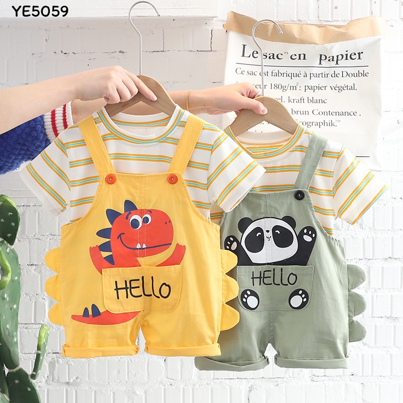 Set quần yếm jean bé trai kèm áo thun MINTSCLOSET Mint's Closet yếm khủng long cho bé 1 2 3 4 tuổi  - YE5059 - YE5087